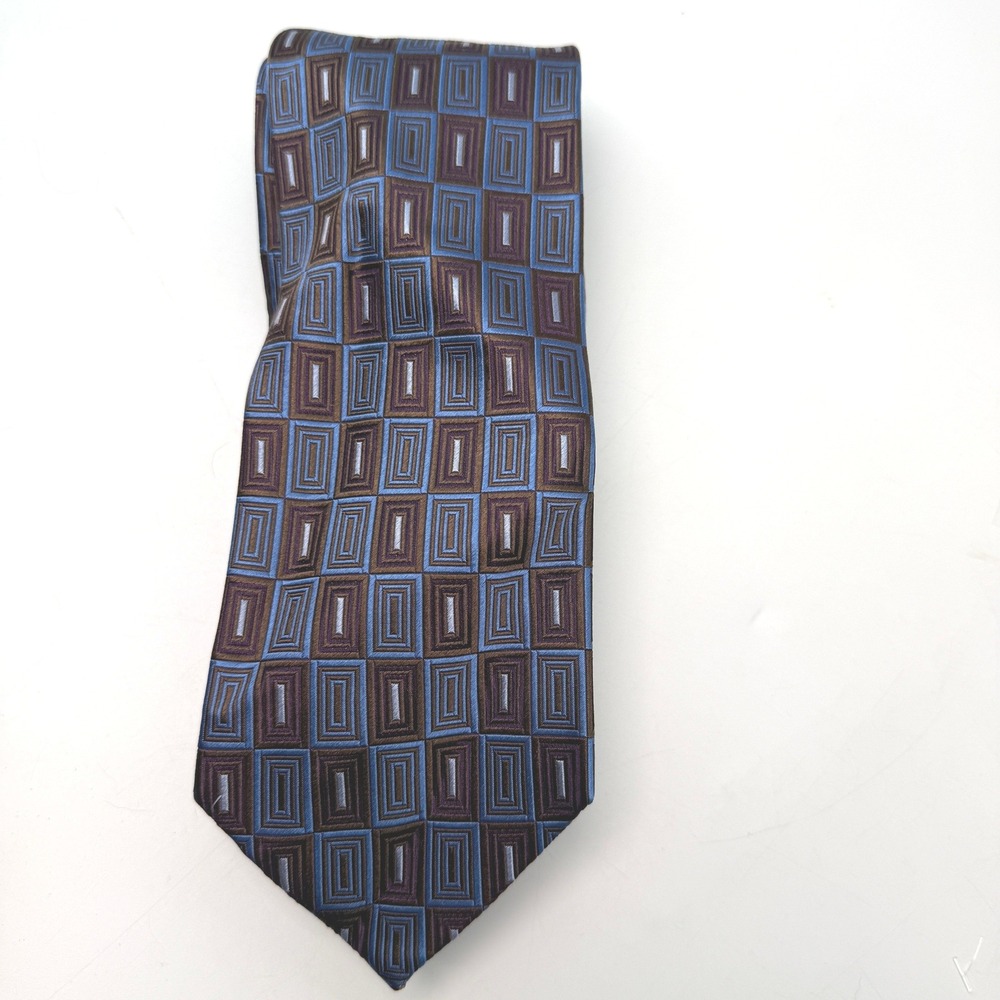 Vintage Campia Moda Necktie Mens OS Geometric Silk Blue‎ Brown Dark Academia